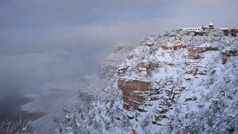 Grand Canyon Village at sunset on Saturday, December 3, 2011. during a winter storm. Photo taken from Bright A