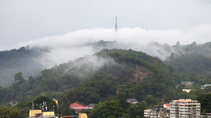 Sandakan, Sabah: The old town in Sandakan, Sabah - View from Harbour Mall 2016. Trig Hill is covered under a c
