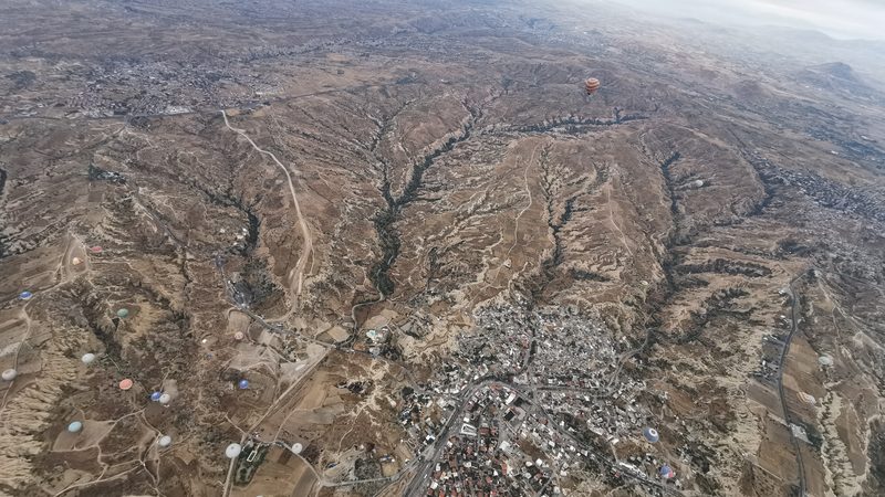 Aerial view of Cappadocia from hot air balloon