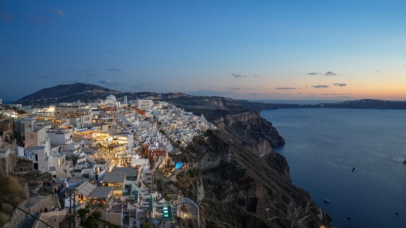 Fira at night in Santorini