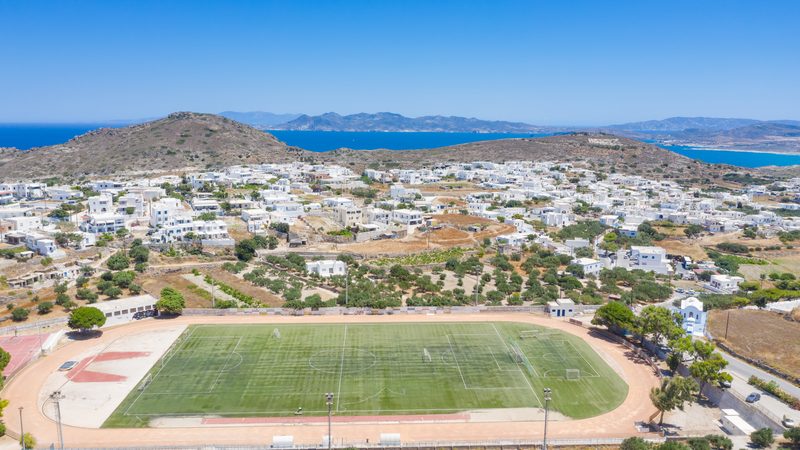 Aerial view of Milos Municipal Stadium in Greece