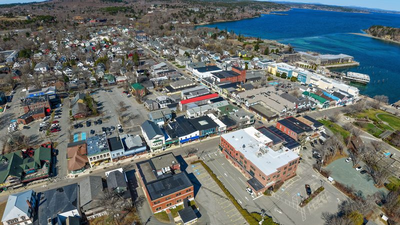 Aerial view of downtown Bar Harbor, Maine