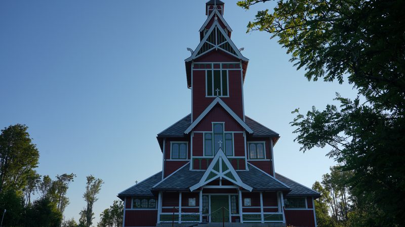 Buksnes Church in Gravdal, Vestvågøy Municipality, Nordland, Norway. The current church was built in 1905 by a