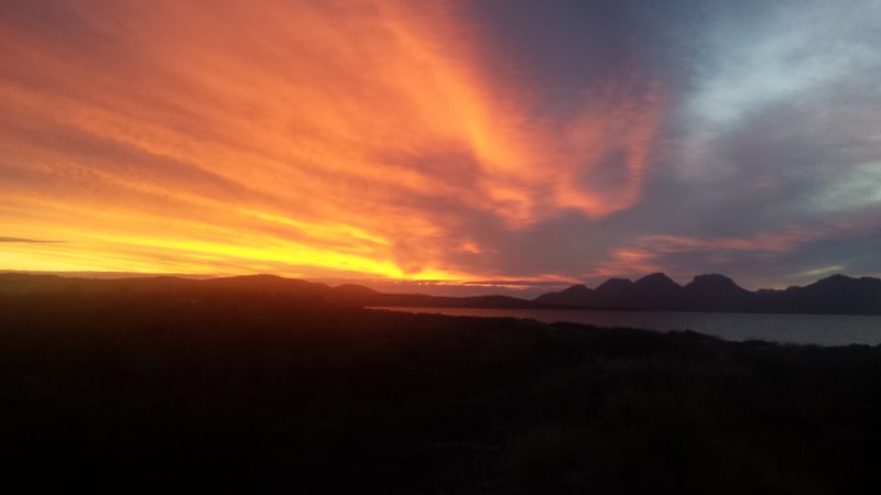 Sunrise behind Freycinet